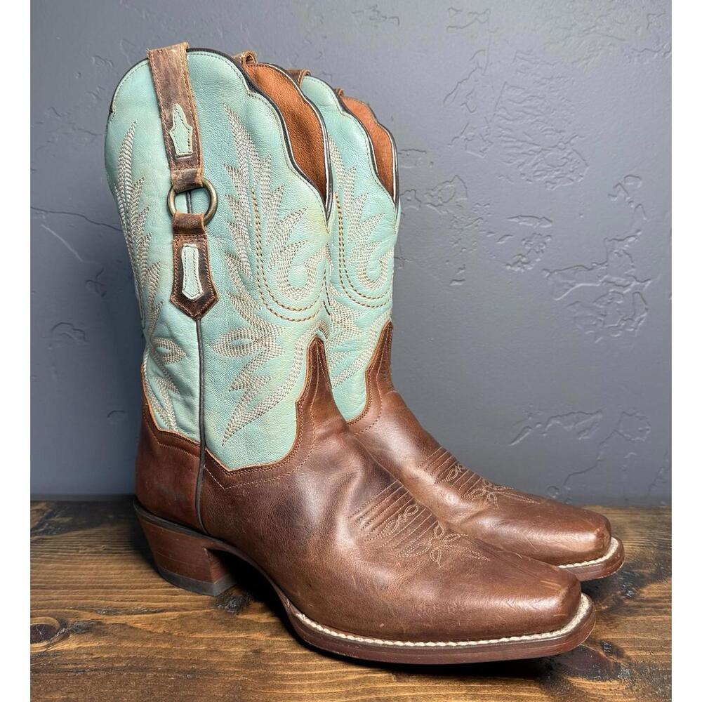 Dan Post Tamra Western Boots Womens 8M Brown Turquoise Leather Square Toe DP4097